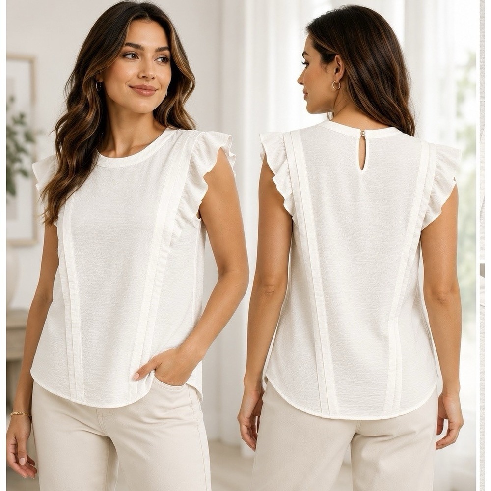 Tommy Hilfiger Women's Ivory Ruffle Sleeveless Blouse Top Sz L NWT